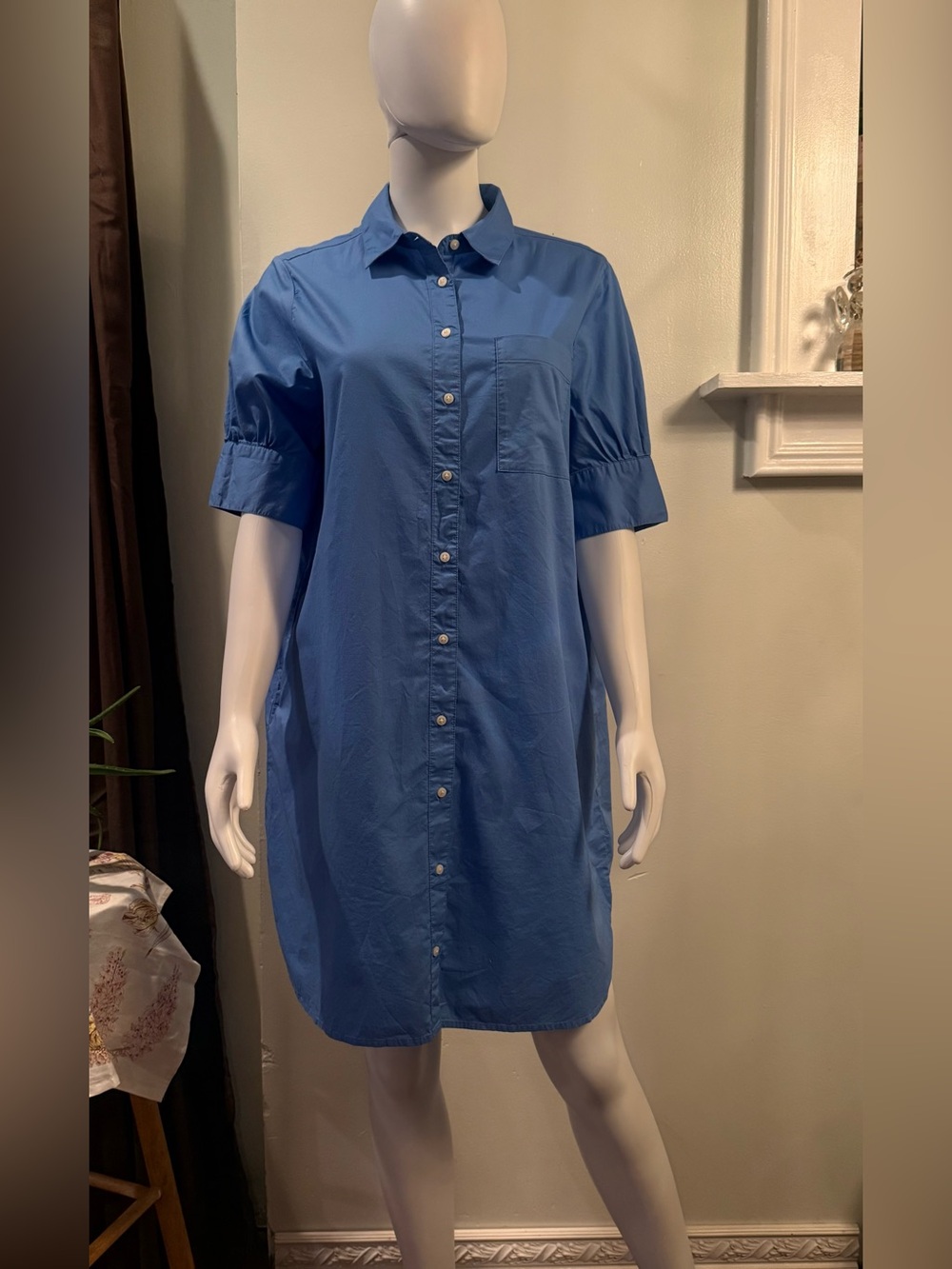 Old Navy Blue Short-Sleeve Button-Front Shirt Dress - Picture 2 of 9